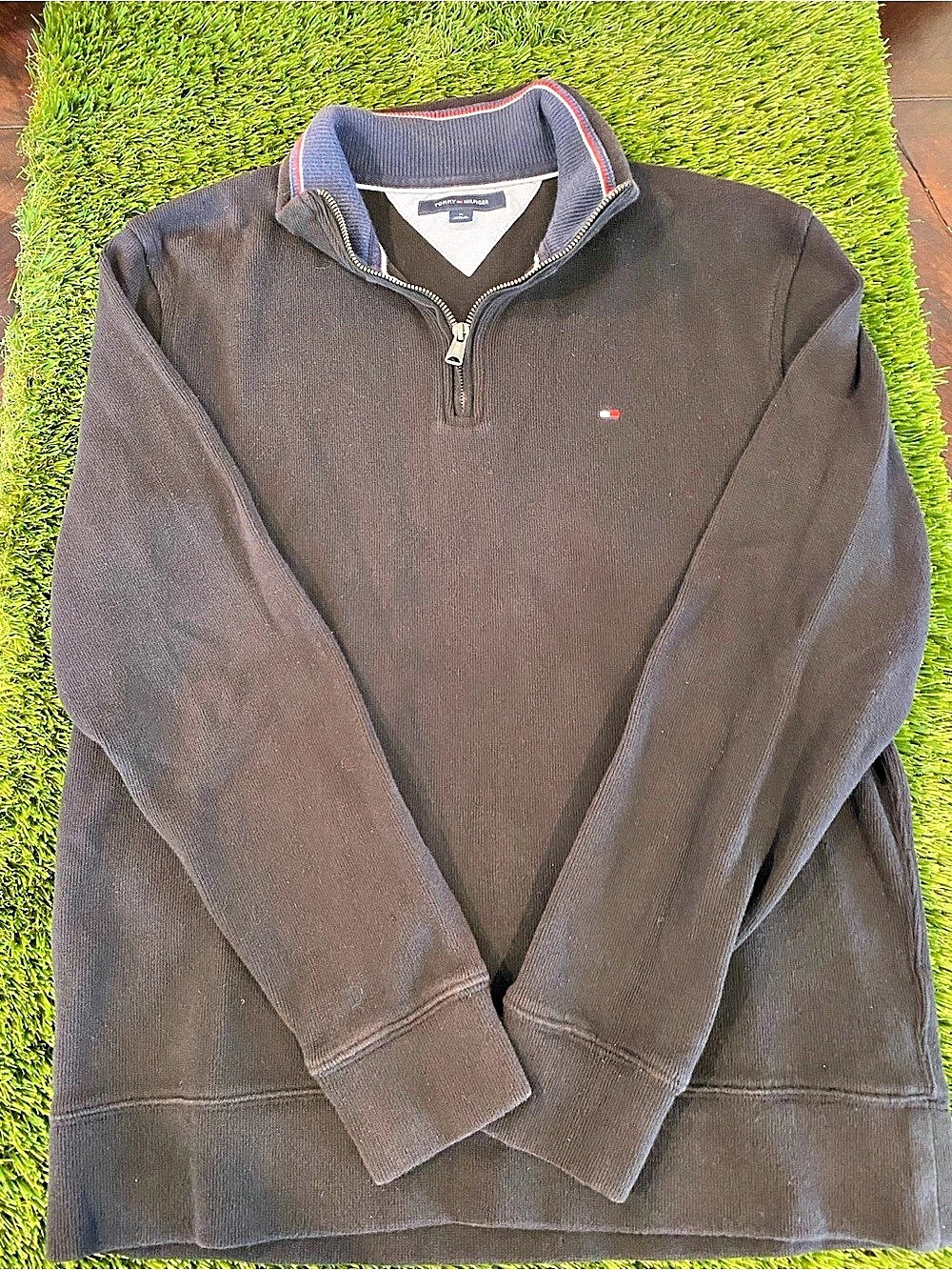 Tommy Hilfiger Quarter Zip Mock Neck Sweater Men's Black Medium
